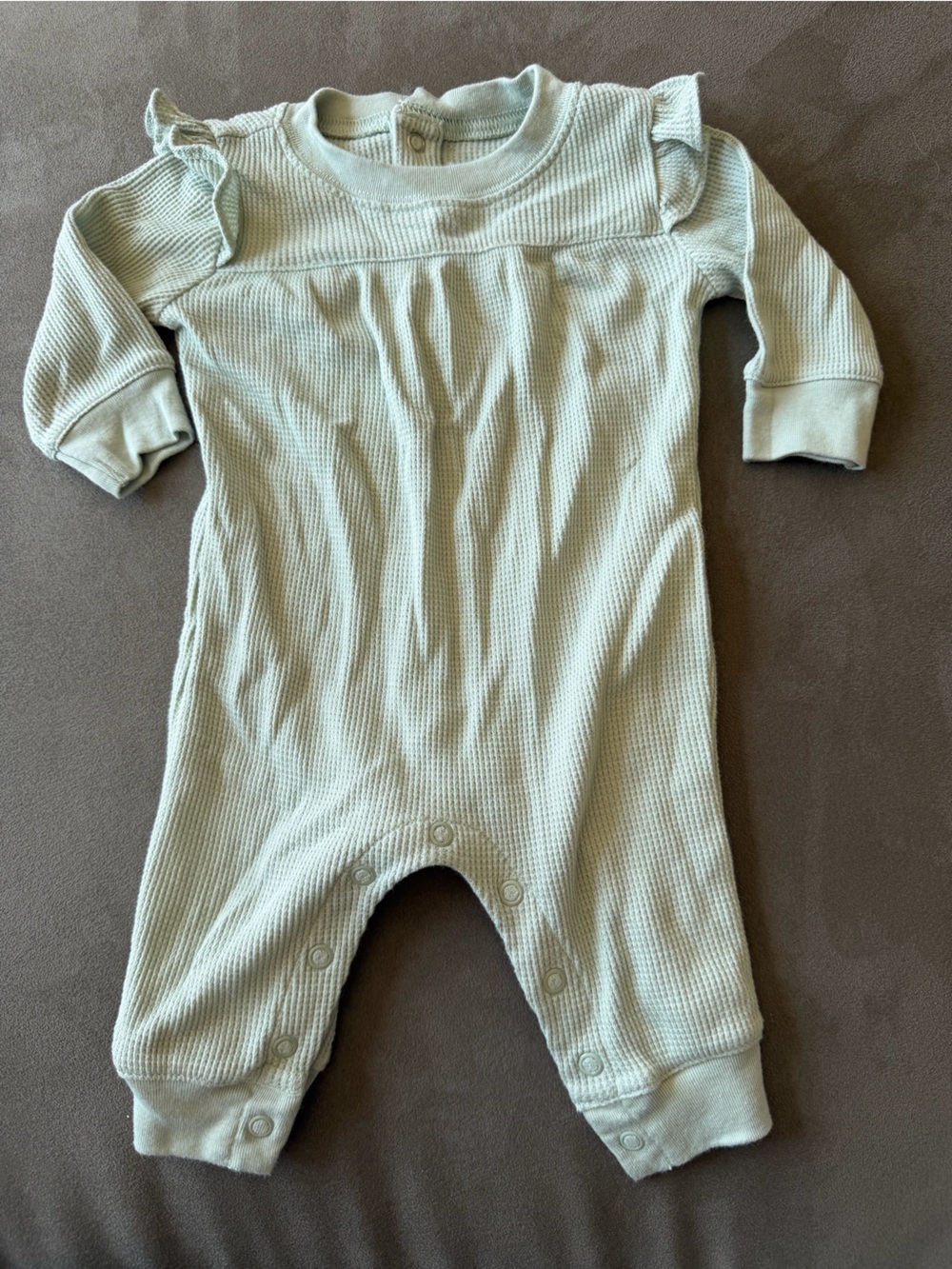 Carters Ruffled Shoulder Ribbed Bodysuit Romper  in Light Sage
